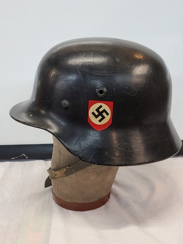 Side of a Authentic WWII German SS Black Helmet- small Nazi symbol flag