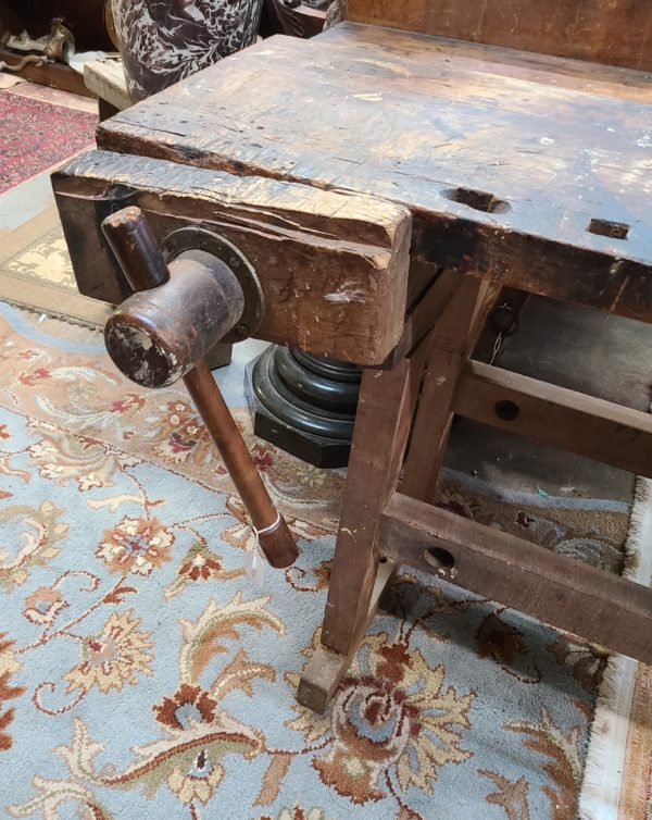 Antique wood table with a working side piece